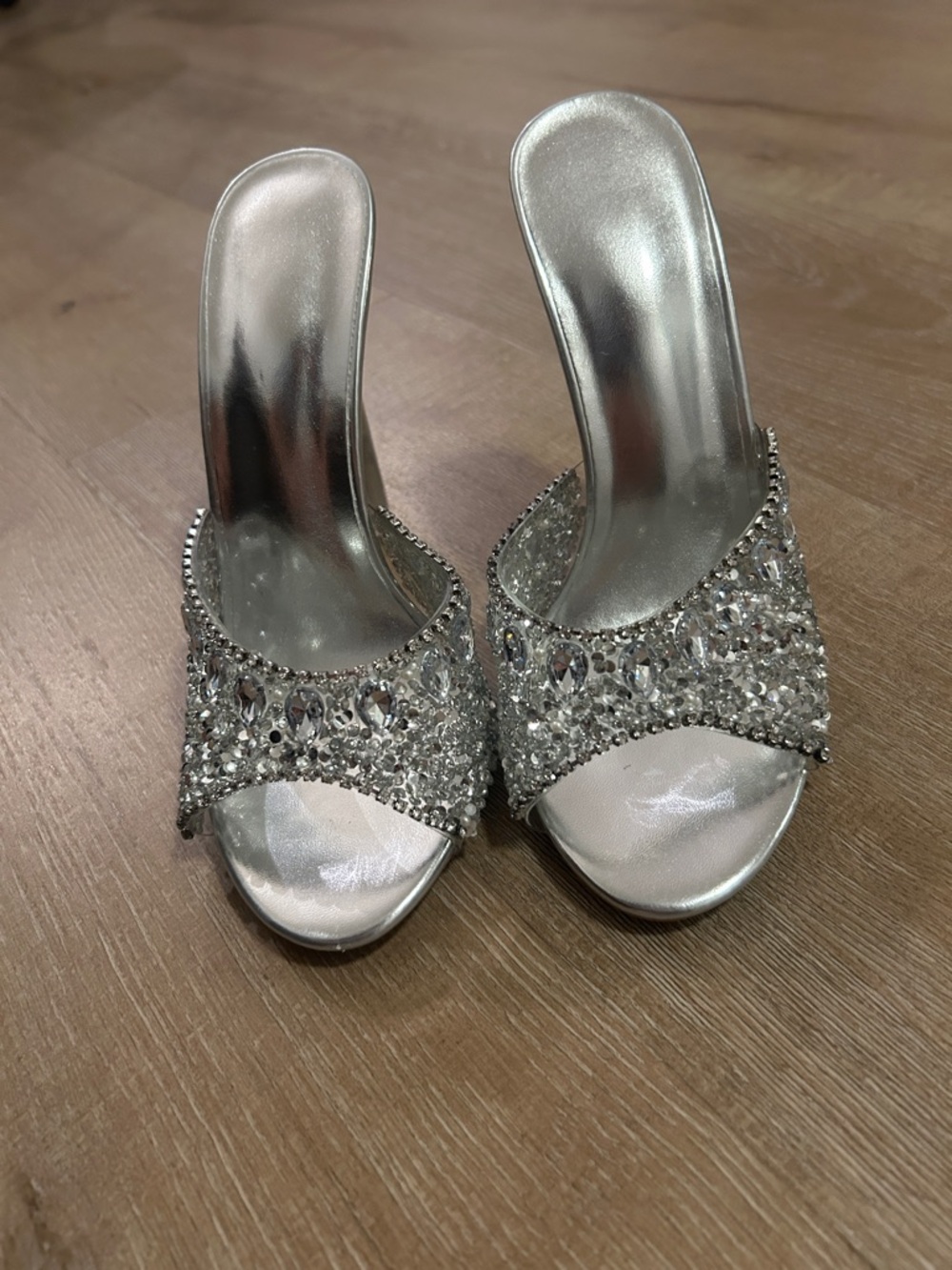 SHEIN silver sequin heels